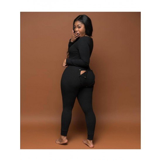  Pure Color Skinny Women's Long Sleeve Jumpsuit