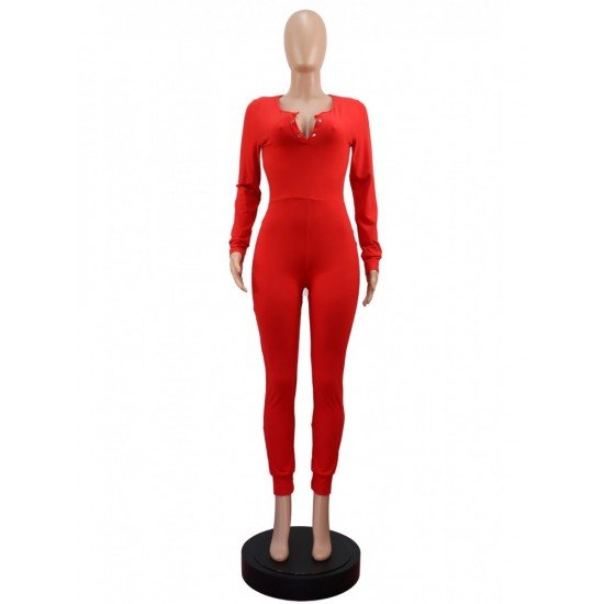  Pure Color Skinny Women's Long Sleeve Jumpsuit