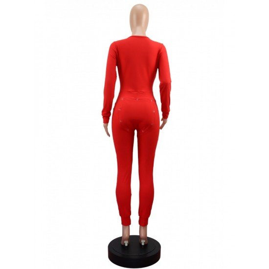  Pure Color Skinny Women's Long Sleeve Jumpsuit