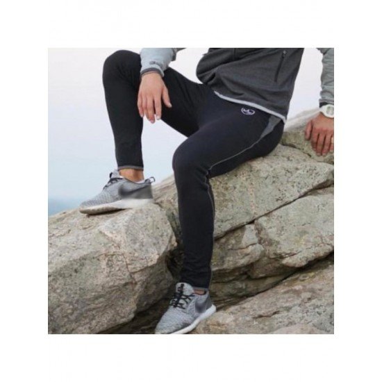 Sports Black Drawstring Men Pencil Pant Trousers