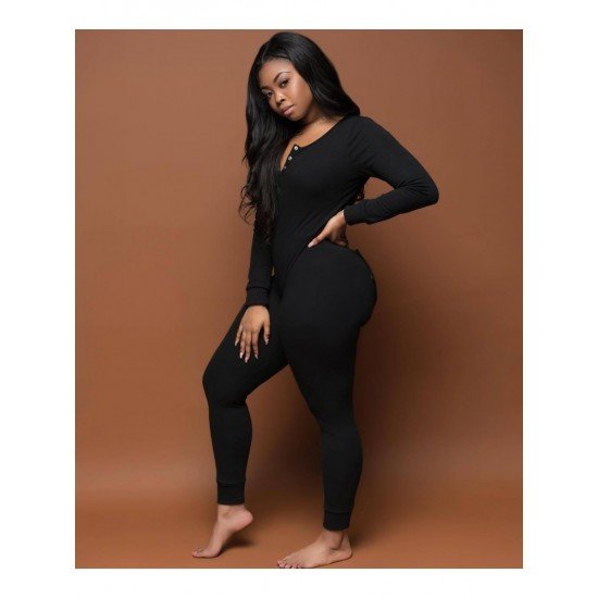  Pure Color Skinny Women's Long Sleeve Jumpsuit