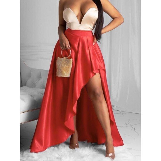 Zipper Up Stylish Solid Split Hem Maxi Skirts 