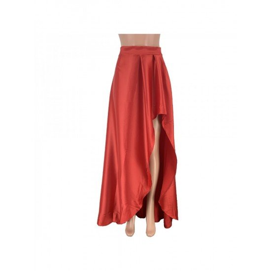 Zipper Up Stylish Solid Split Hem Maxi Skirts 