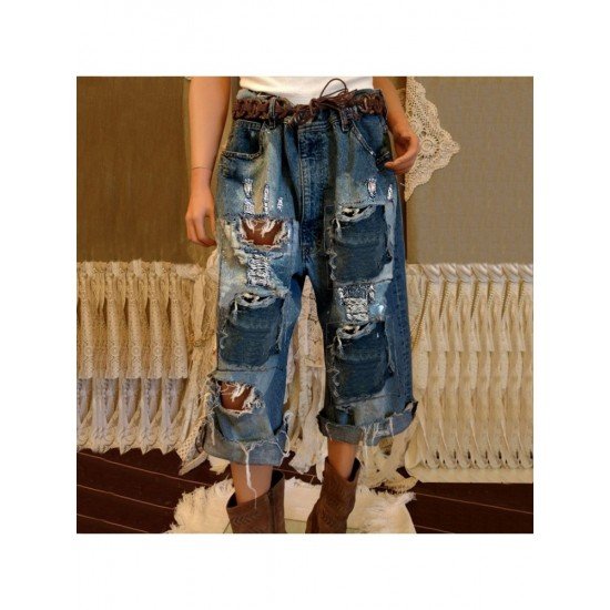  Fashion Ripped Patch Women's Denim Jeans