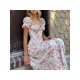  Summer Square Collar Puff Sleeve Floral Women's Dress