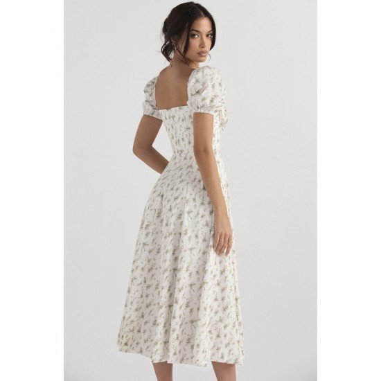  Summer Square Collar Puff Sleeve Floral Women's Dress