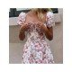  Summer Square Collar Puff Sleeve Floral Women's Dress