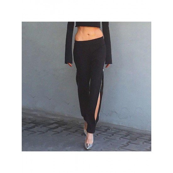  Casual Zipper Pure Color Long Pants