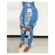  Fashion Ripped Pure Color Women's Jeans