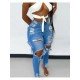  Fashion Ripped Pure Color Women's Jeans