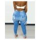  Fashion Ripped Pure Color Women's Jeans