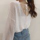  Summer Simple V-Neck Long Sleeve Top