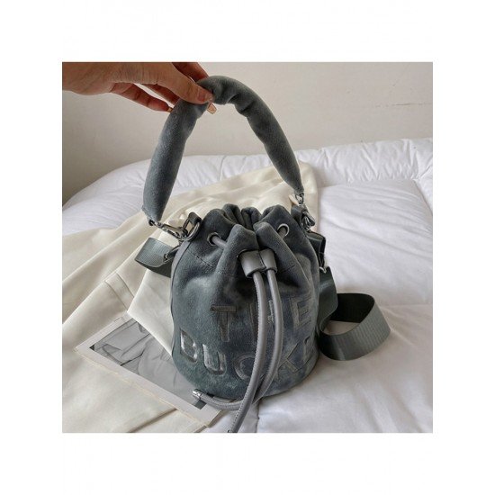  Pure Color Velvet Letter Women's Bucket Bag