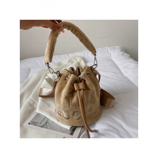  Pure Color Velvet Letter Women's Bucket Bag