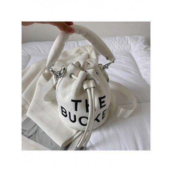  Pure Color Velvet Letter Women's Bucket Bag