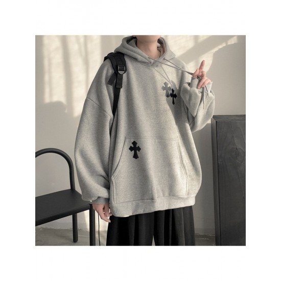  Fall Men's Casual Cross Printing Hooded Sweater