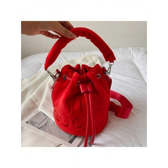  Pure Color Velvet Letter Women's Bucket Bag