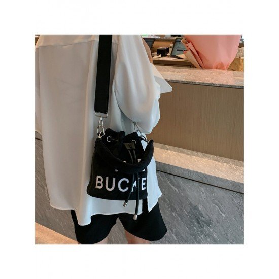  Pure Color Velvet Letter Women's Bucket Bag