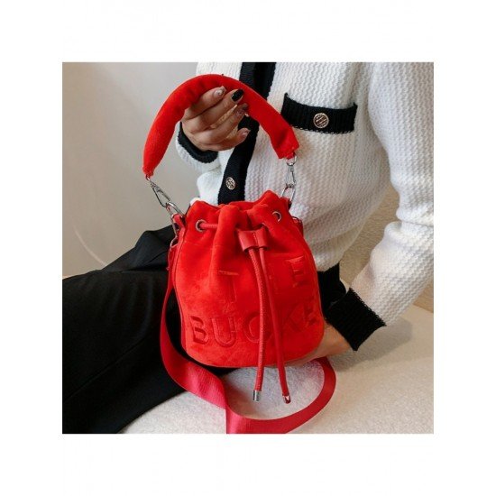  Pure Color Velvet Letter Women's Bucket Bag