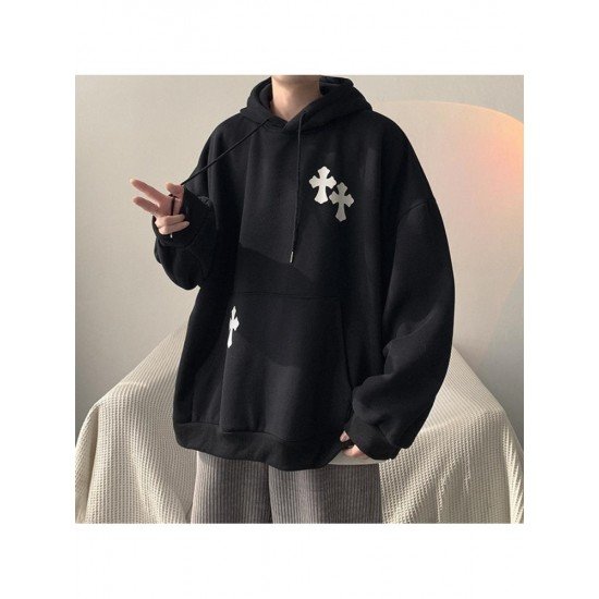  Fall Men's Casual Cross Printing Hooded Sweater