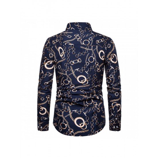 Chain Printed Stand Collar Shirts For Men