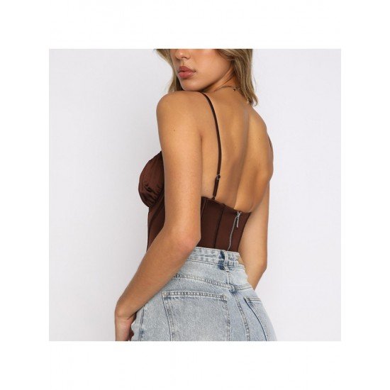 Summer Sexy Zipper Up Backless Spaghetti Straps Camisole Tops