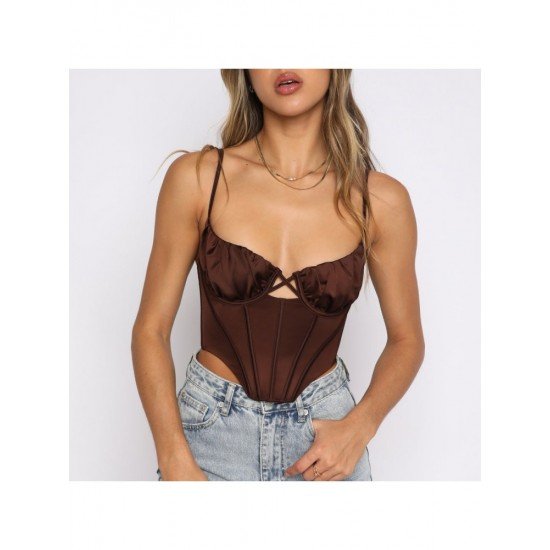 Summer Sexy Zipper Up Backless Spaghetti Straps Camisole Tops