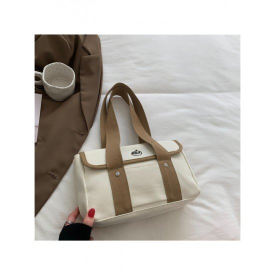 Shopping Contrast Color Canvas Large Shoulder Bags