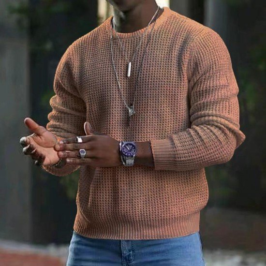  Pure Color Round Neck Men's Knitwear