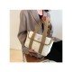 Shopping Contrast Color Canvas Large Shoulder Bags