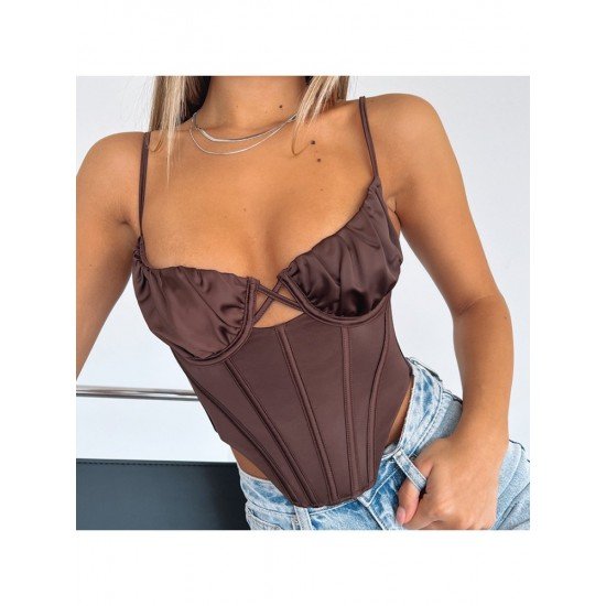 Summer Sexy Zipper Up Backless Spaghetti Straps Camisole Tops