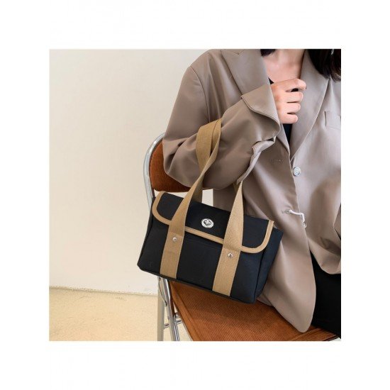 Shopping Contrast Color Canvas Large Shoulder Bags