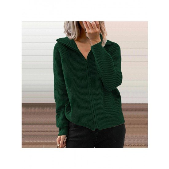  Pure Color Zipper Long Sleeve Women's Sweater