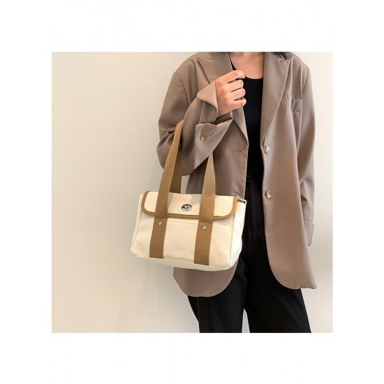 Shopping Contrast Color Canvas Large Shoulder Bags