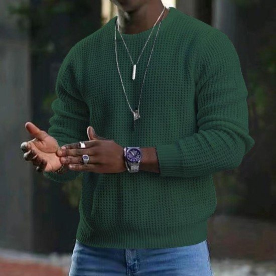  Pure Color Round Neck Men's Knitwear