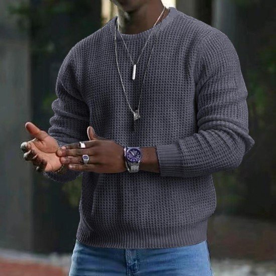  Pure Color Round Neck Men's Knitwear