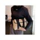 Shopping Contrast Color Canvas Large Shoulder Bags