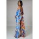 Fashion Printing Off Shoulder Puff Sleeve Jumpsuit