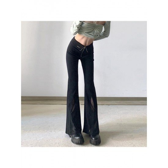  Pure Color Slim Low Waist Zipper Flared Pants