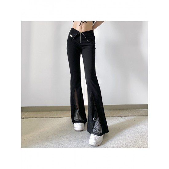  Pure Color Slim Low Waist Zipper Flared Pants