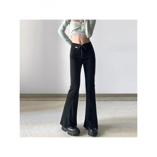  Pure Color Slim Low Waist Zipper Flared Pants