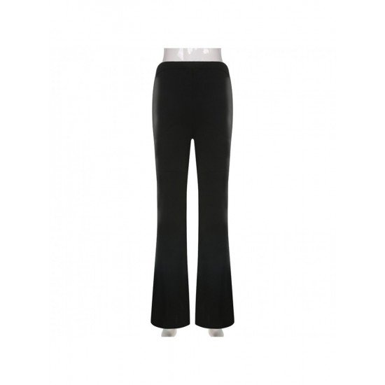  Pure Color Slim Low Waist Zipper Flared Pants