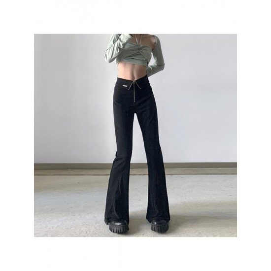  Pure Color Slim Low Waist Zipper Flared Pants