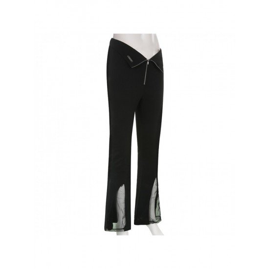  Pure Color Slim Low Waist Zipper Flared Pants