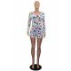  Tight Geometric Print Long Sleeve Women's Rompers