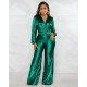  Pure Color V-Neck Women's Long Sleeve Jumpsuit