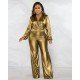  Pure Color V-Neck Women's Long Sleeve Jumpsuit