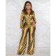  Pure Color V-Neck Women's Long Sleeve Jumpsuit