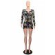  Tight Geometric Print Long Sleeve Women's Rompers