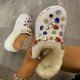  Plush Rhinestone White Spring Slippers For Women